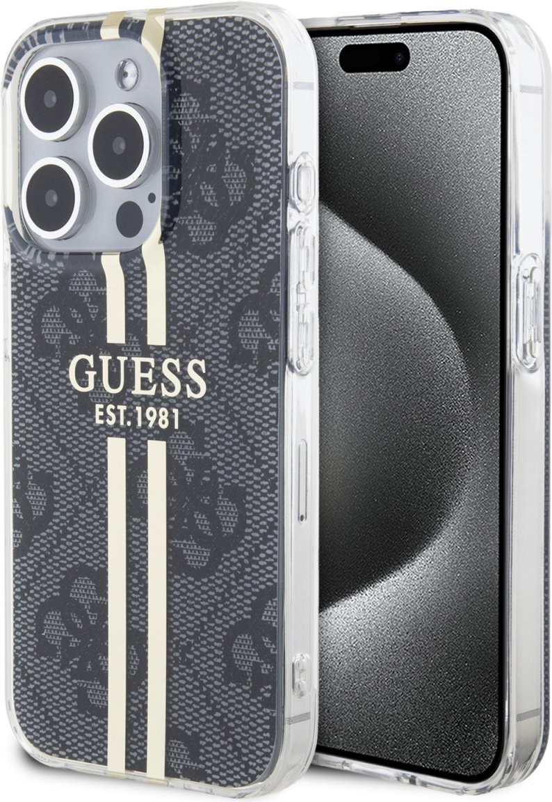 Guess IML 4G Gold Stripe kryt pre iPhone 15 Pro Max čierny