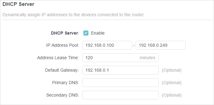 Nastavenie DHCP pre router