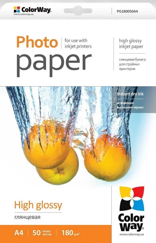 ColorWay Glossy A4 Photo Paper - 180 G/m², 100 Sheets, For Inkjet & Laser Printers