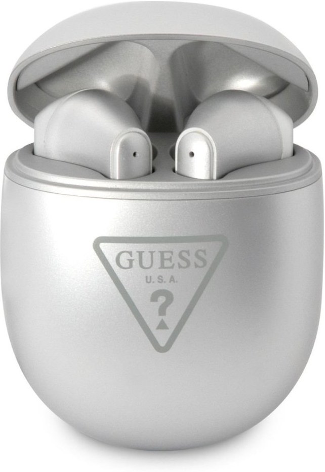 Guess True Wireless Triangle Logo BT5.2 4H Stereo Earphones, strieborné
