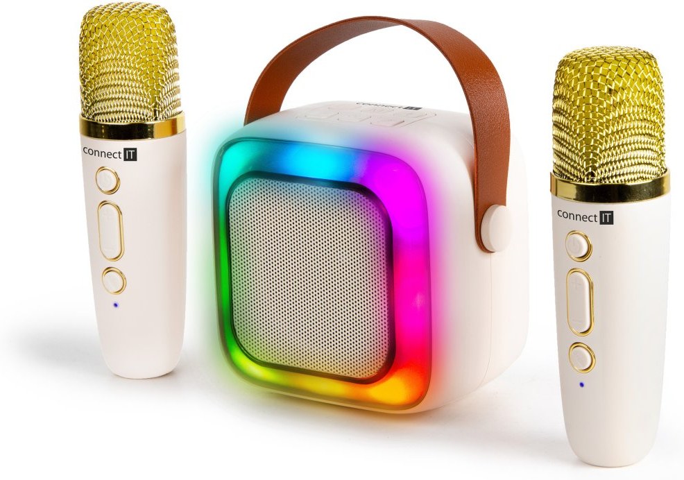 Connect IT 2Mic bezdrôtový mini party karaoke reproduktor + 2 x mikrofón, béžový CSP-1010-BG