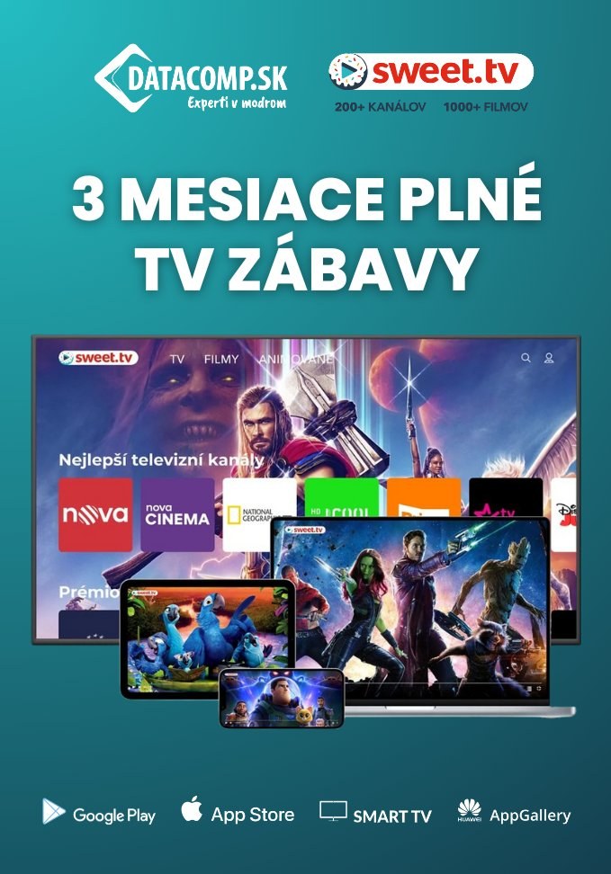 SWEET.TV 3 mesiace plné TV zábavy, predplatné balíka L, promo kód pre poistenie SweetTV-3m