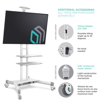 ONKRON TV mobilný stojan pre 40-70", max45kg, VESA 600x400, police, výškovo nastaviteľný, biely TS1552-W