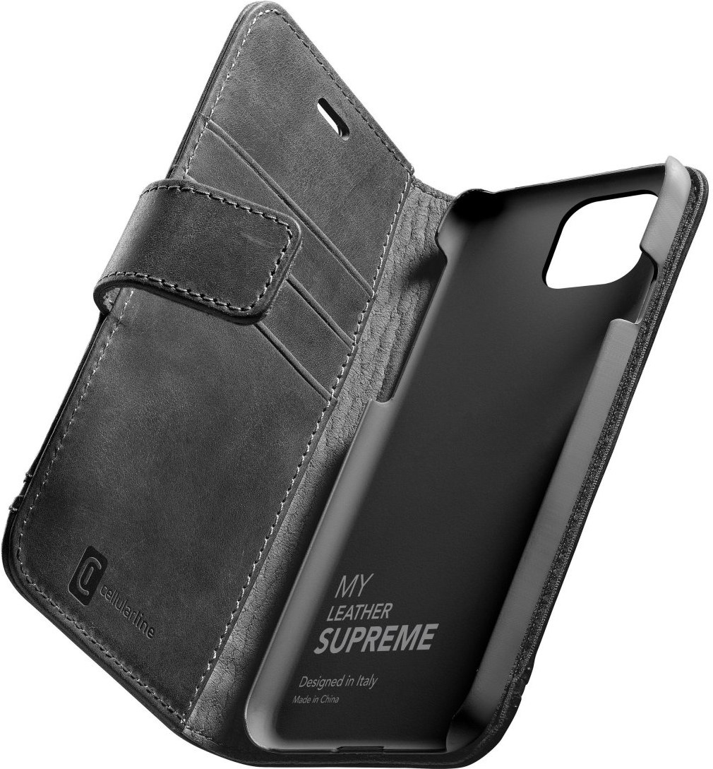 Cellularine Supreme kožené puzdro typu kniha pre Apple iPhone 12 Pro Max, čierna SUPREMECIPH12PRMK
