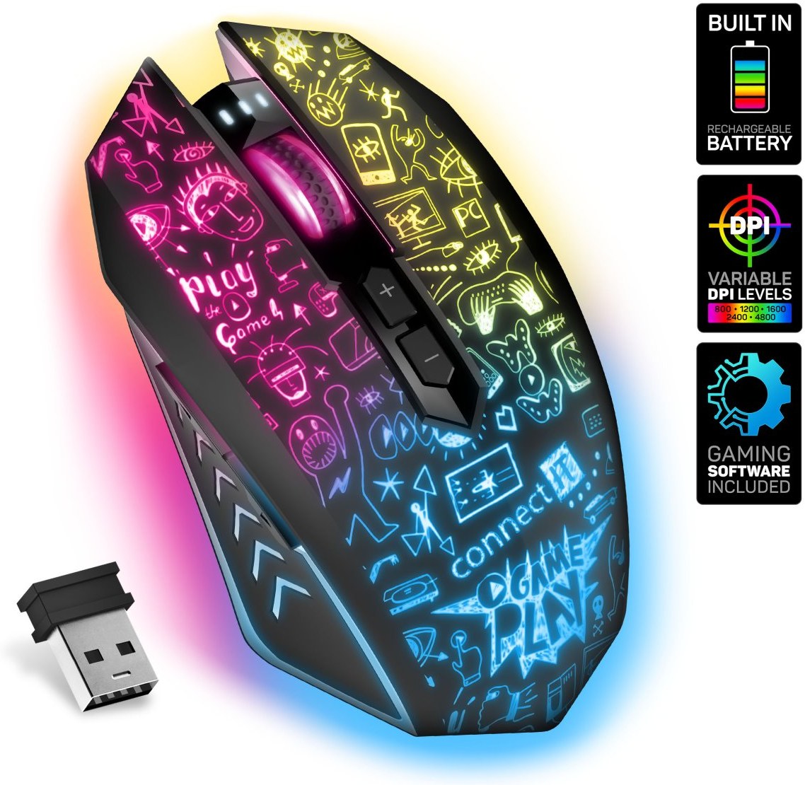 Connect It Doodle 2 Pro, bezdrôtová herná myš, čierna CMO-3515-DD