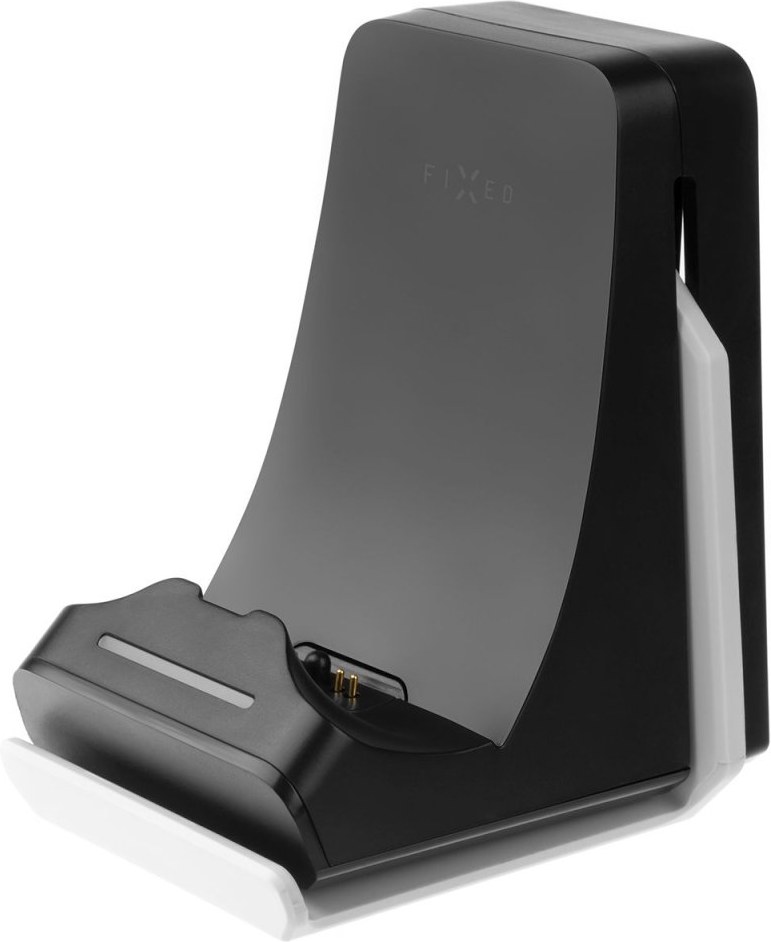 Fixed závesný nabíjací dok pre ovládač DualSense PlayStation 5 s hakom pre slúchadla, čierno biely FIXPS5-HCD-BW
