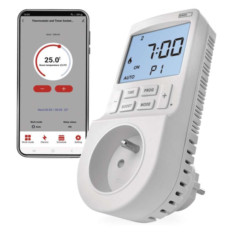 Emos GoSmart P56601FR, termostat do zásuvky s funkciou digitálneho časovača 2v1 s WiFi P56601FR