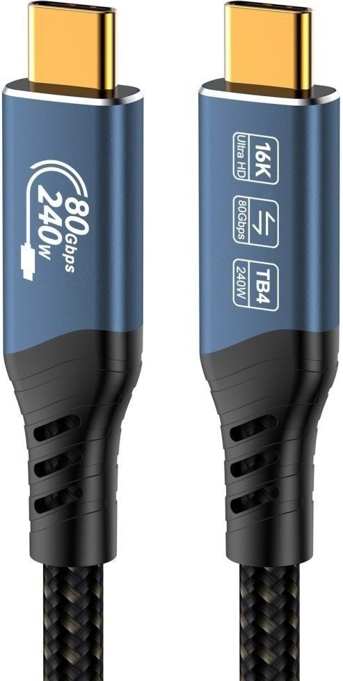 PremiumCord kábel USB4 Version2.0, 80 Gbps, 8K@60Hz, 240 W, Thunderbolt 5, 1,5m, sivý 8592220026950