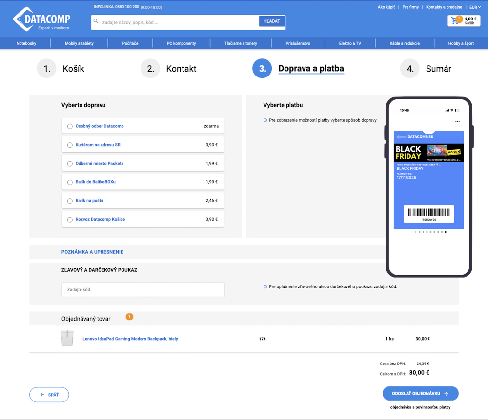 Zľavový kód pred uplatnením