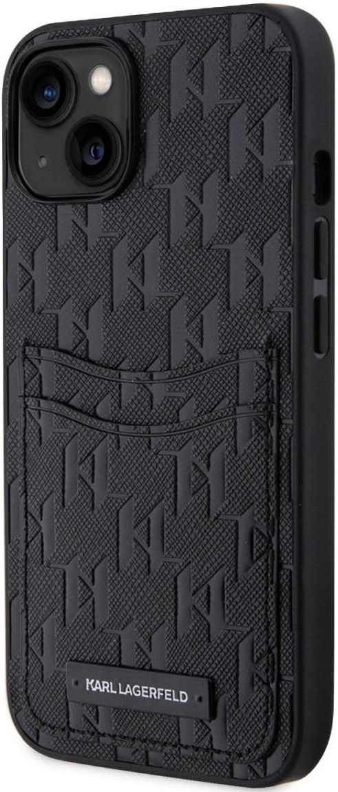 Custodia Karl Lagerfeld Saffiano Per IPhone 15 Pro Con Slot Carte E Spilla Choupette - Nero