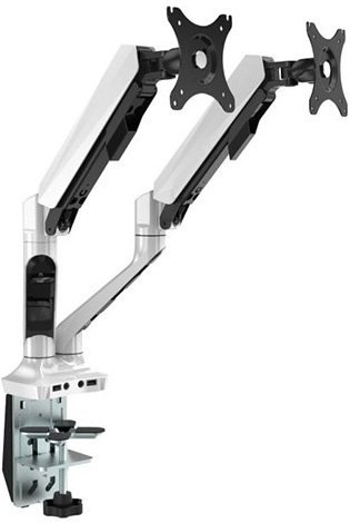 Polohovatelný držiak pre dva monitory, svorka, 17"-30", USB HUB + Jack